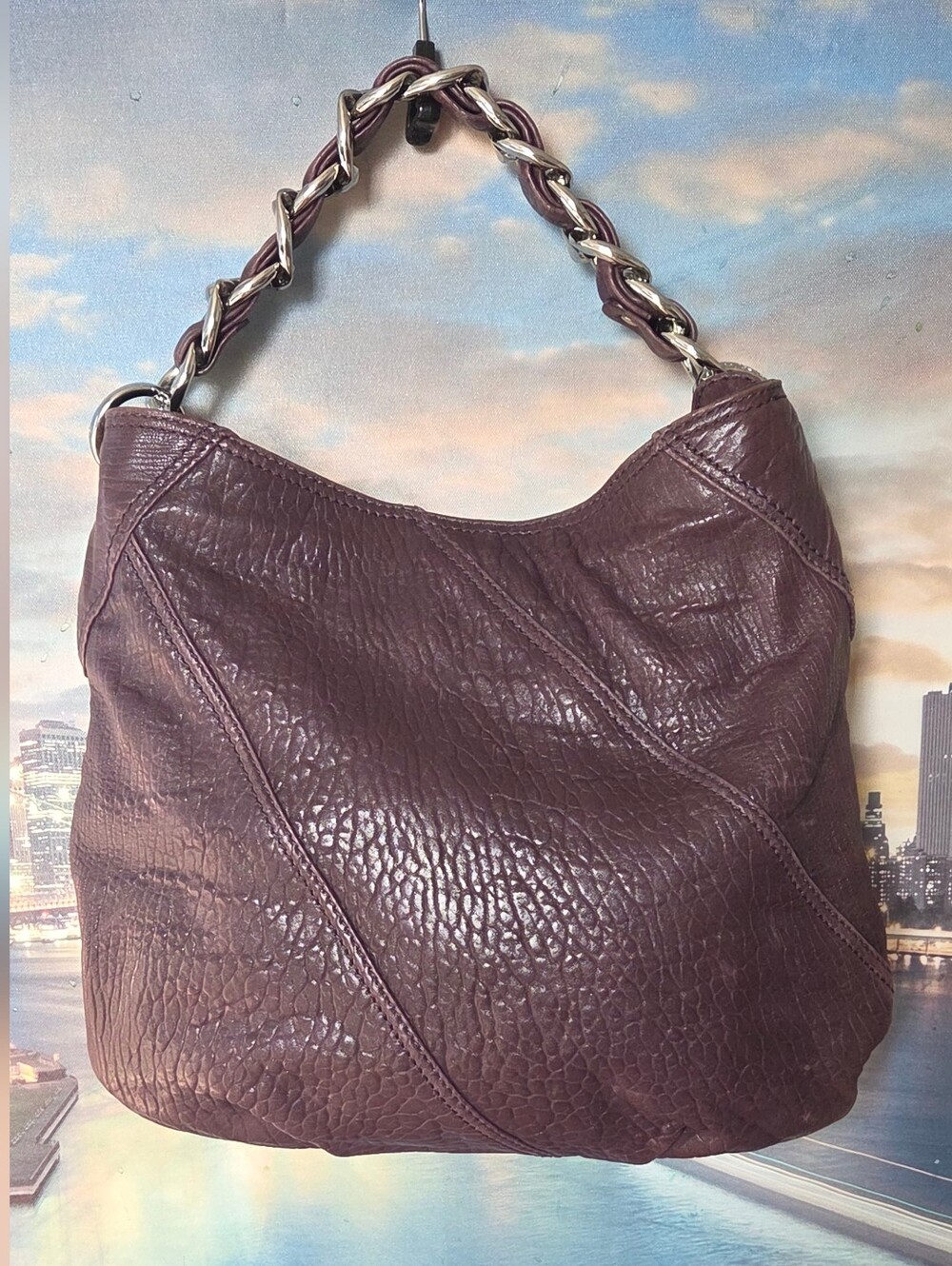 Low Start MICHAEL Michael Kors Deep Plum Pebbled Leather Shoulder Bag - Picture 2 of 16